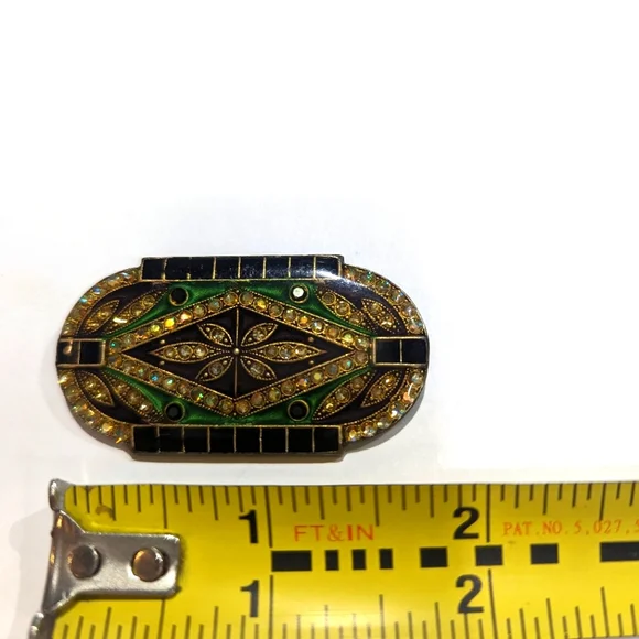 Art Deco Pierre Bex Style Metal, Rhinestone,Enamel Brooch Pin - Picture 4 of 6